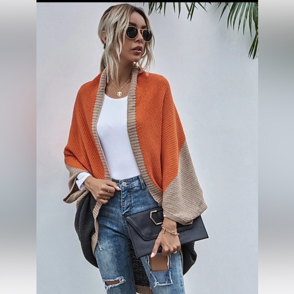 Colorblock Batwing Sleeve Cardigan Size M